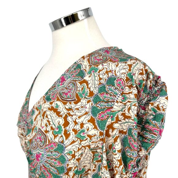 Veronica Beard Henrieta Silk Floral Ruched Blouse Top Multicolor Size 8 - Picture 4 of 15